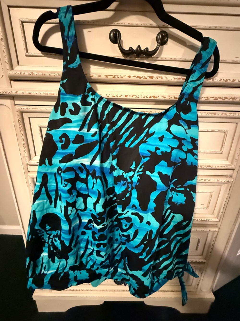 Womens Turquoise & Black Printed Tank Top